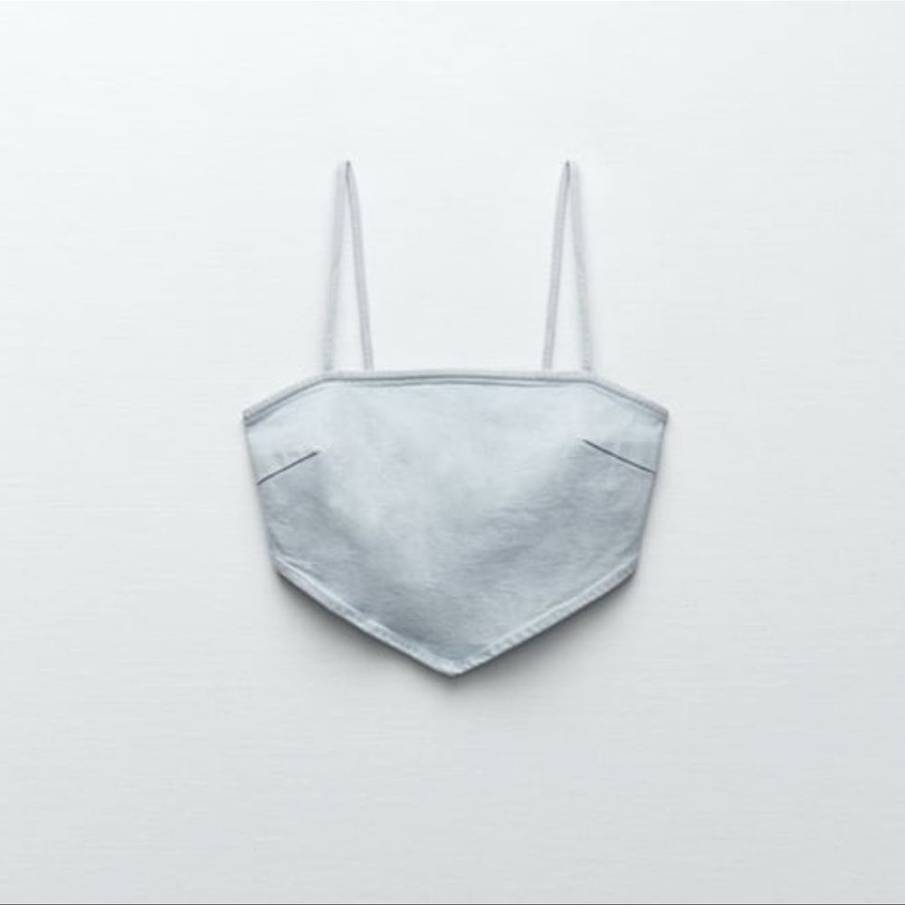 NWT ZARA LIGHT WASH DENIM TRIANGLE BANDANA TOP